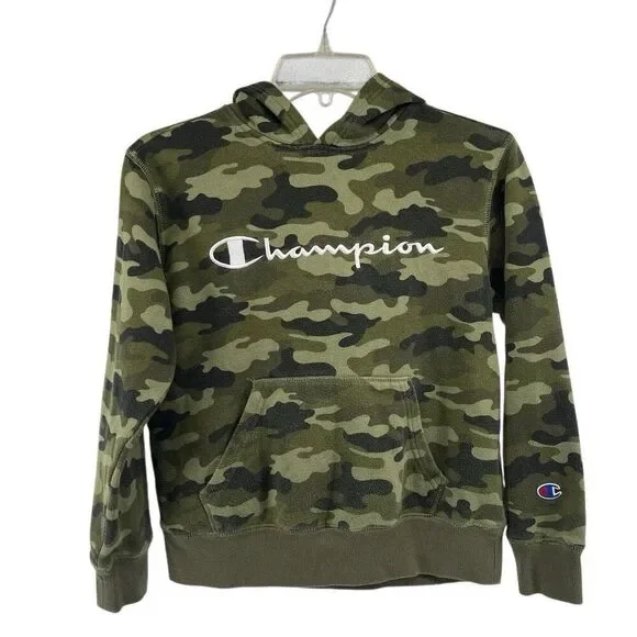 Champion Boys Green Camo Pullover Hoodie Sweatshirt Size Medium - Picture 2 of 14